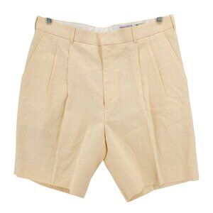 Vtg Smith’s Bermuda Yellow Irish Linen Blend Shorts Pleated 8" Inseam Size 36